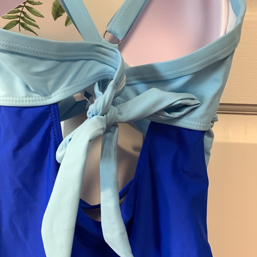 Swimsuit One Piece Blue Color-Block. - Picture 3 of 9